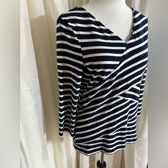 Talbots jersey pullover with deep blue and white stripes - Picture 2 of 7